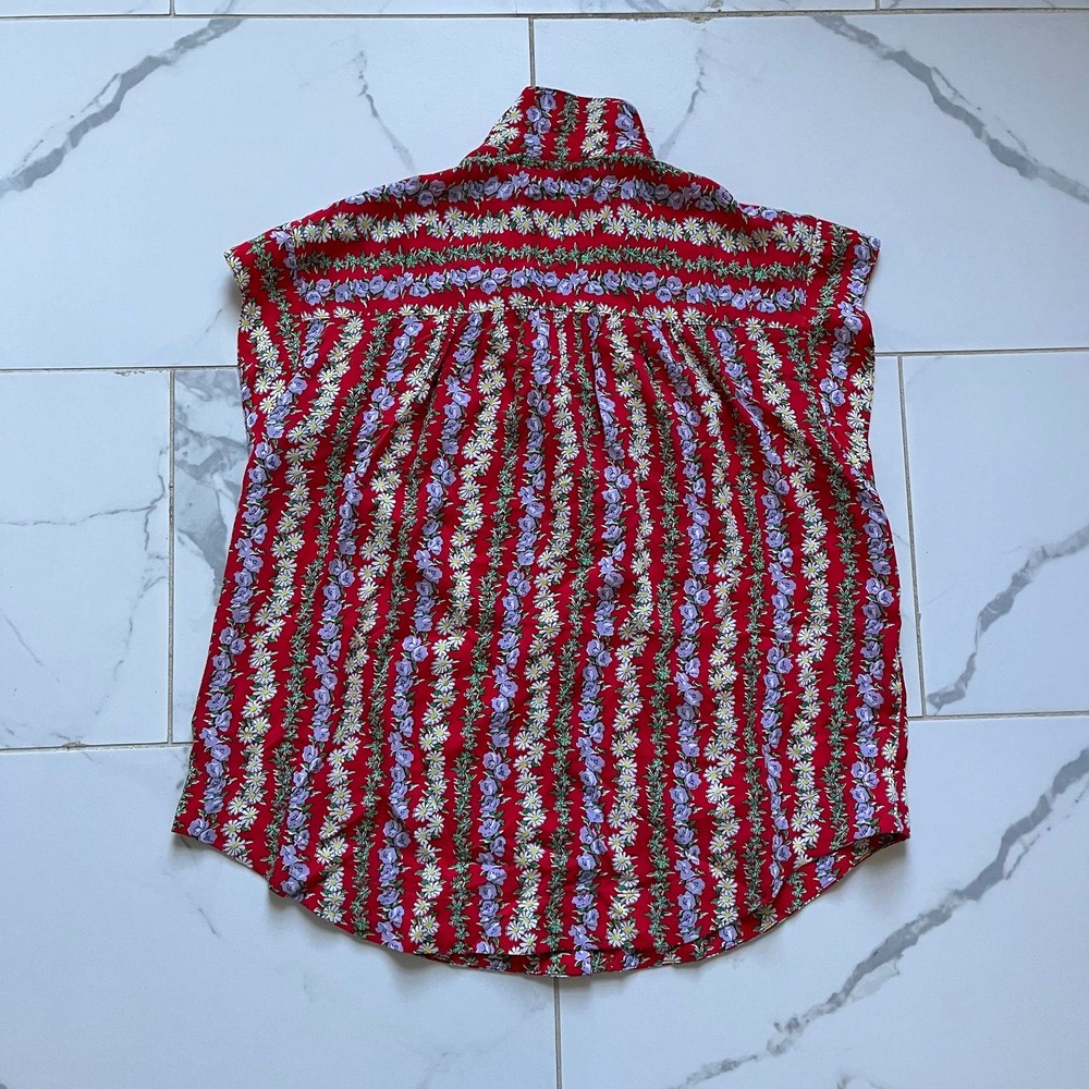 Anthropologie 49 of 52 Conversations Red Floral Blouse Medium - Picture 9 of 9